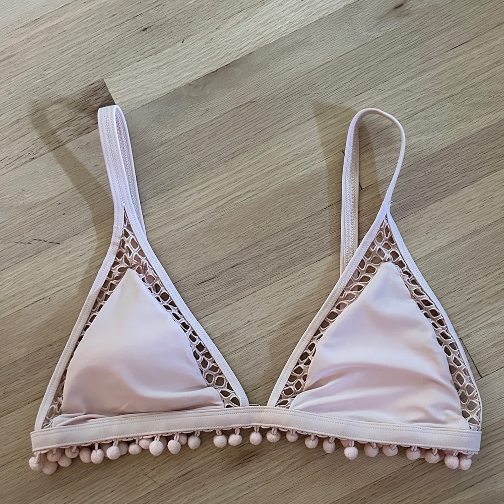 Forever 21 Pink Rose Bikini Top with pom poms Size L
